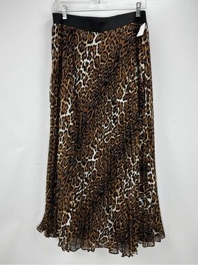 Leopard Animal Print Brown Pleated Maxi Skirt